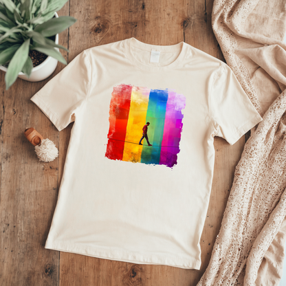 Colorful Abstract Slackline T-shirt | Slackline Highline Shirt - Rainbow Cubic Splatter Paint Design