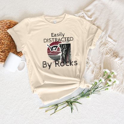 "Easily Distracted by Rocks" Cliff Jumping T-shirt | Distressed Grunge Style, Funny Shirt for Outdoor Enthusiasts