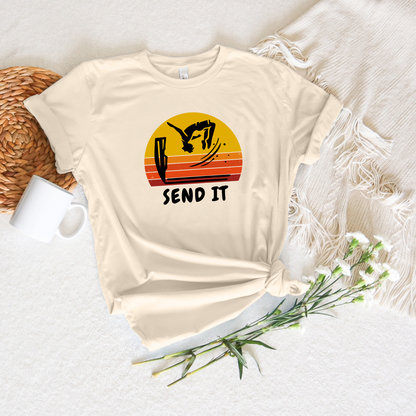 Retro "Send It" T-Shirt for Adrenaline Junkie | Cliff Jumping, Tricker, Parkour Athletes, Thrill Seeker Shirt