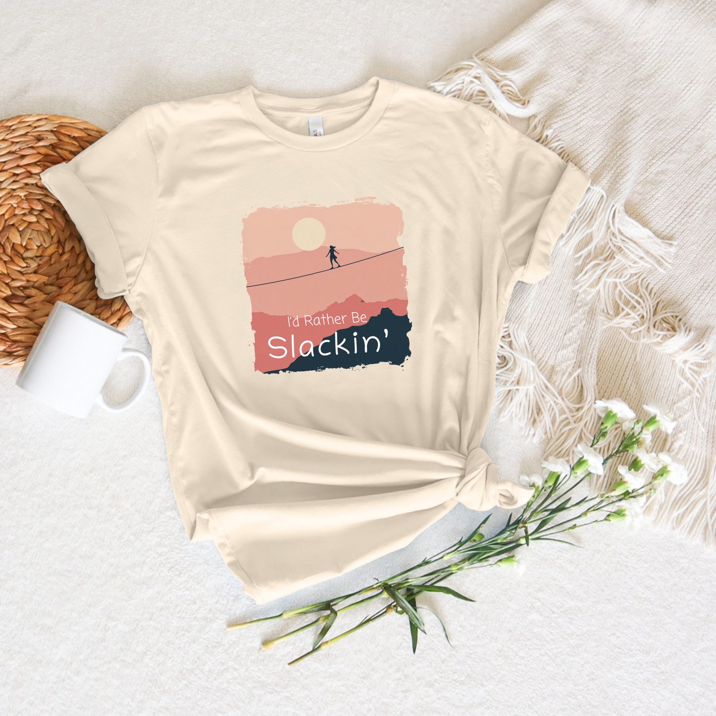 "I'd Rather Be Slackin" Funny Highline/Slackline Shirt | Simple, Modern Slackline T-Shirt