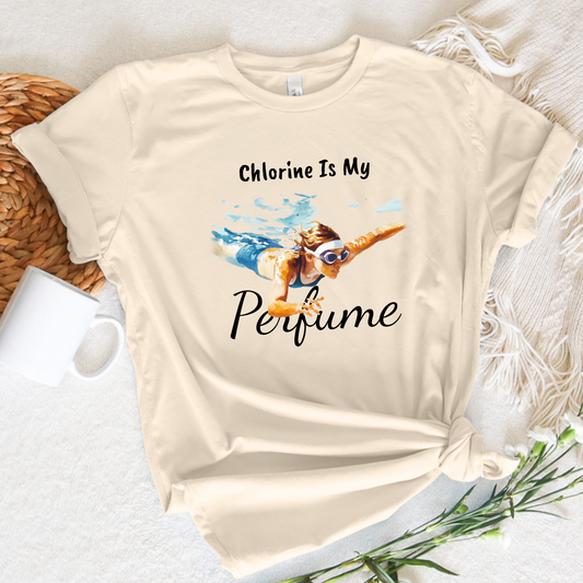 "Chlorine Is My Perfume" - Swim Shirt | Funny Female Swimming T-Shirt for Girls