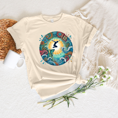 Mandala Style Cliff Jumping T-shirt for Outdoor Enthusiast - Colorful Mandala Art Design