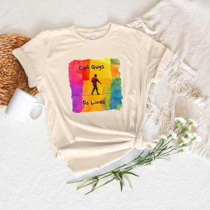 "Yeah, I Do Lines" Funny Slackline T-shirt | Colorful Abstract Slackline Highline Shirt - Rainbow Cubic Splatter Paint Design