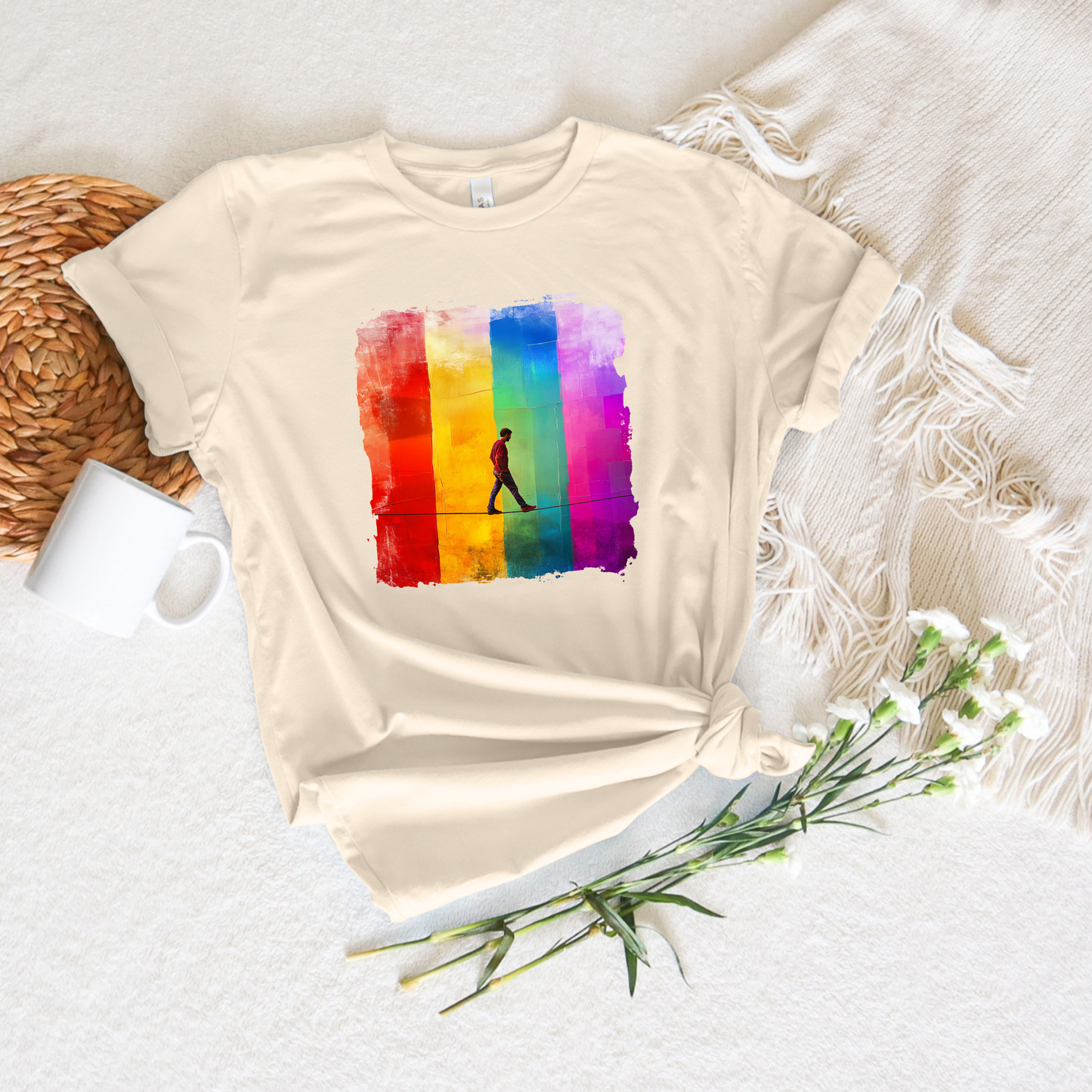 Colorful Abstract Slackline T-shirt | Slackline Highline Shirt - Rainbow Cubic Splatter Paint Design