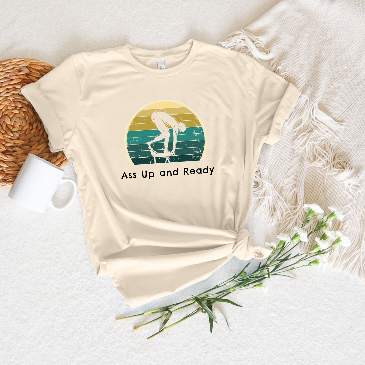 "Ass Up and Ready" - Funny Swim Shirt | Hilarious Retro Vintage Style Swimming T-Shirt