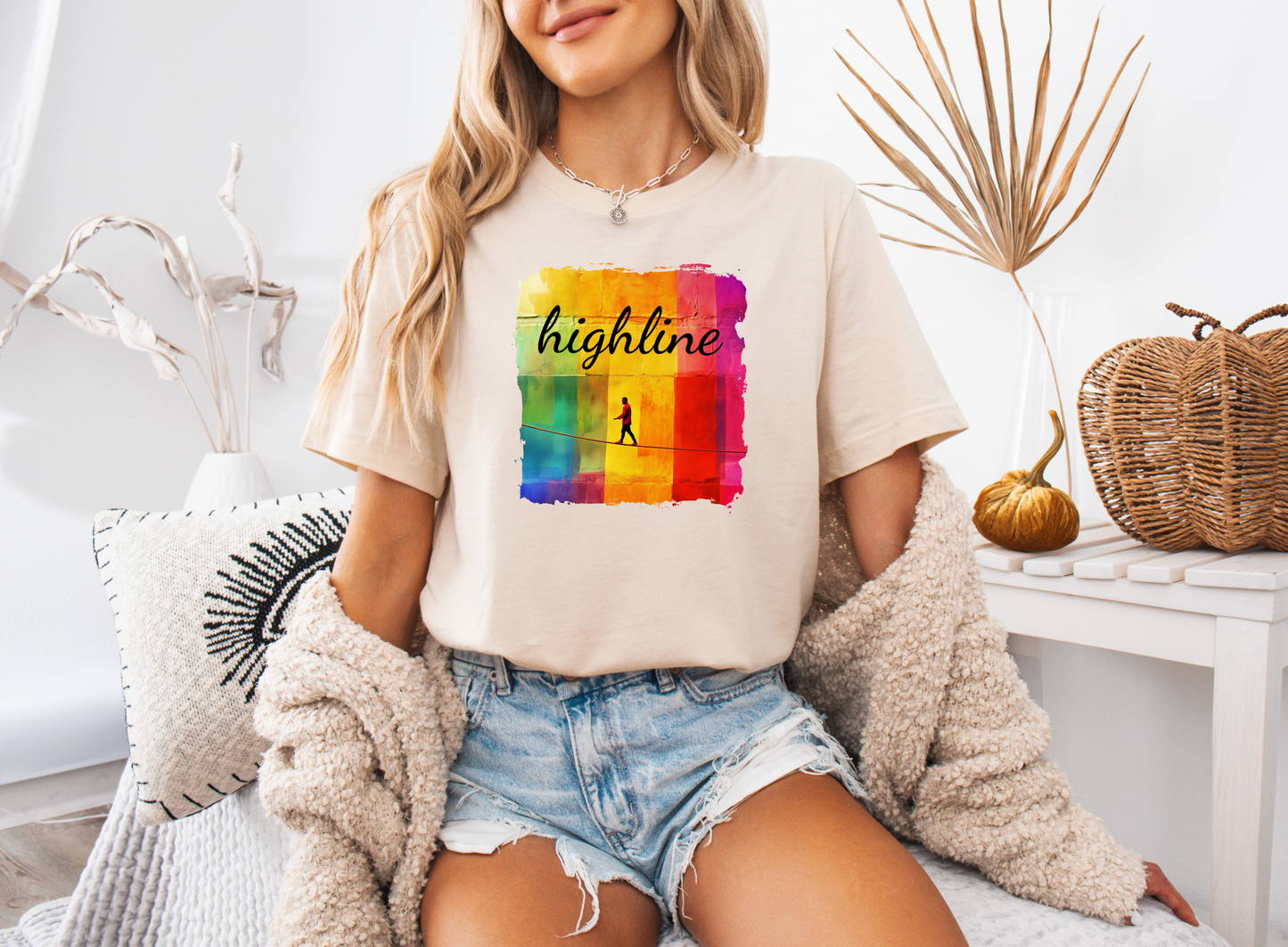 "Highline" Colorful Abstract Highline T-shirt | Highline Shirt - Rainbow Cubic Splatter Paint Design