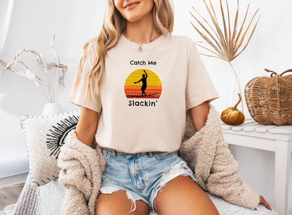 "Catch Me Slackin" Slackline/Highlight T-Shirt | Vintage Inspired, Retro Sunset Slackline/Highline Shirt