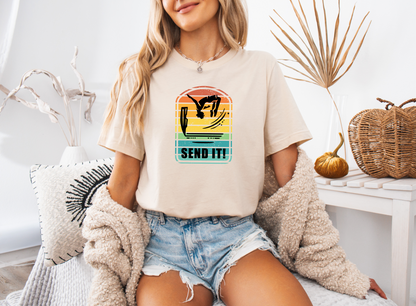 Retro "Send It" T-Shirt for Adrenaline Junkie | Cliff Jumping, Tricker, Parkour Athletes, Thrill Seeker Shirt