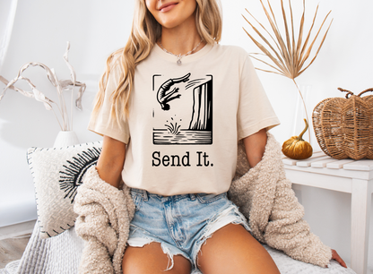 "Send It" Cliff Jumping T-shirt for Cliff Jumper | Adventure Lover Shirt for Outdoor Enthusiast