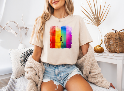 Colorful Abstract Slackline T-shirt | Slackline Highline Shirt - Rainbow Cubic Splatter Paint Design