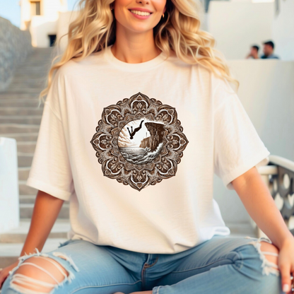 Mandala Style Cliff Jumping T-shirt for Outdoor Enthusiast and Adventure Lovers