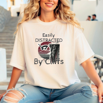 "Easily Distracted by Cliffs" Cliff Jumping T-shirt | Distressed Grunge Style, Funny Shirt for Outdoor Enthusiasts