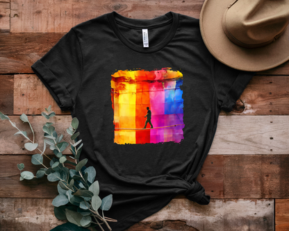 Colorful Abstract Slackline T-shirt | Slackline Highline Shirt - Rainbow Cubic Splatter Paint Design