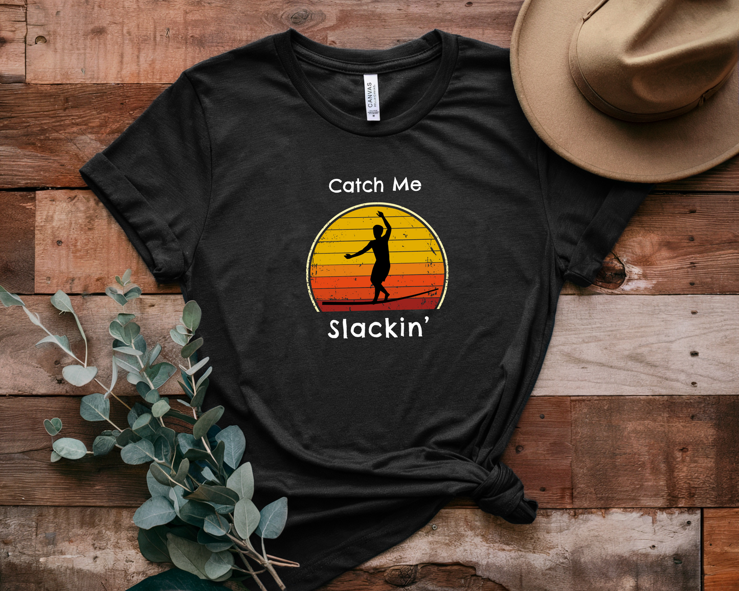 "Catch Me Slackin" Slackline/Highlight T-Shirt | Vintage Inspired, Retro Sunset Slackline/Highline Shirt