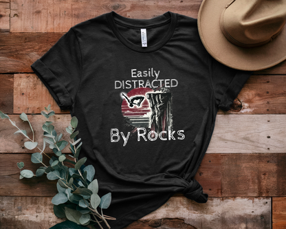 "Easily Distracted by Rocks" Cliff Jumping T-shirt | Distressed Grunge Style, Funny Shirt for Outdoor Enthusiasts