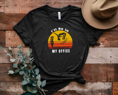 Vintage Retro Sunset Cliff Jumping T-Shirt "Ill Be In My Office" Funny Shirt for Outdoor Enthusiast