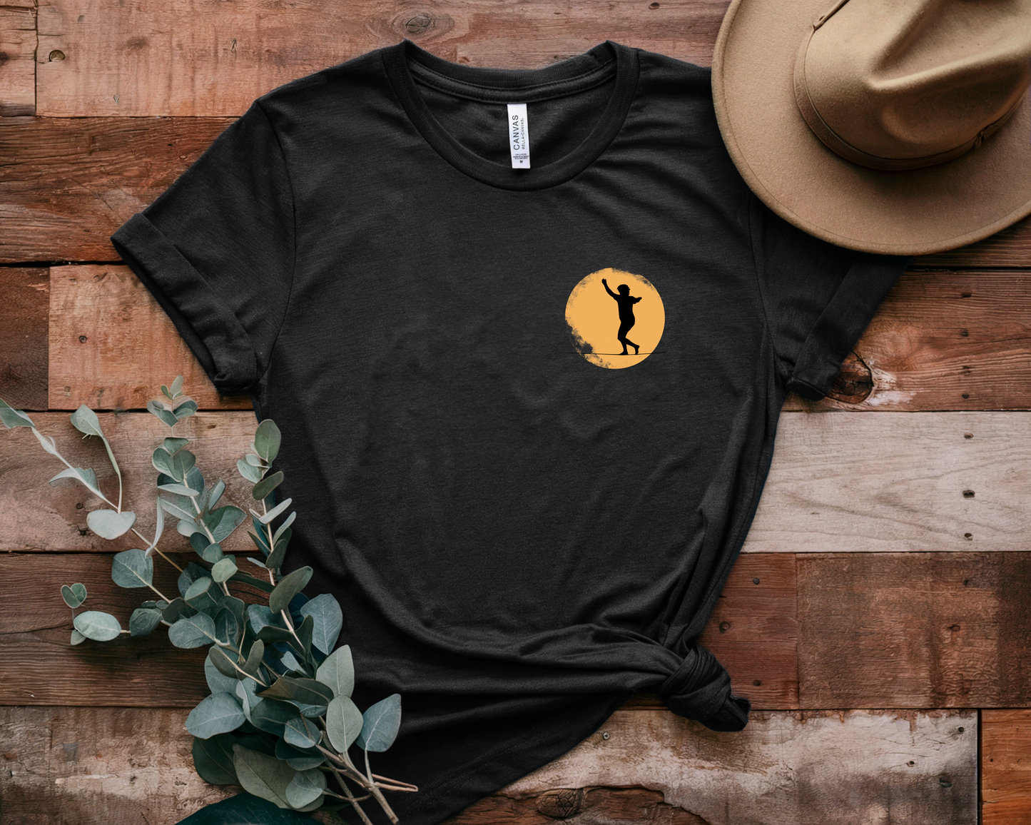 Slackline Shirt - Silhouette Moon Chest Icon - Cool, Minimalist Slackline/Highline T-Shirt