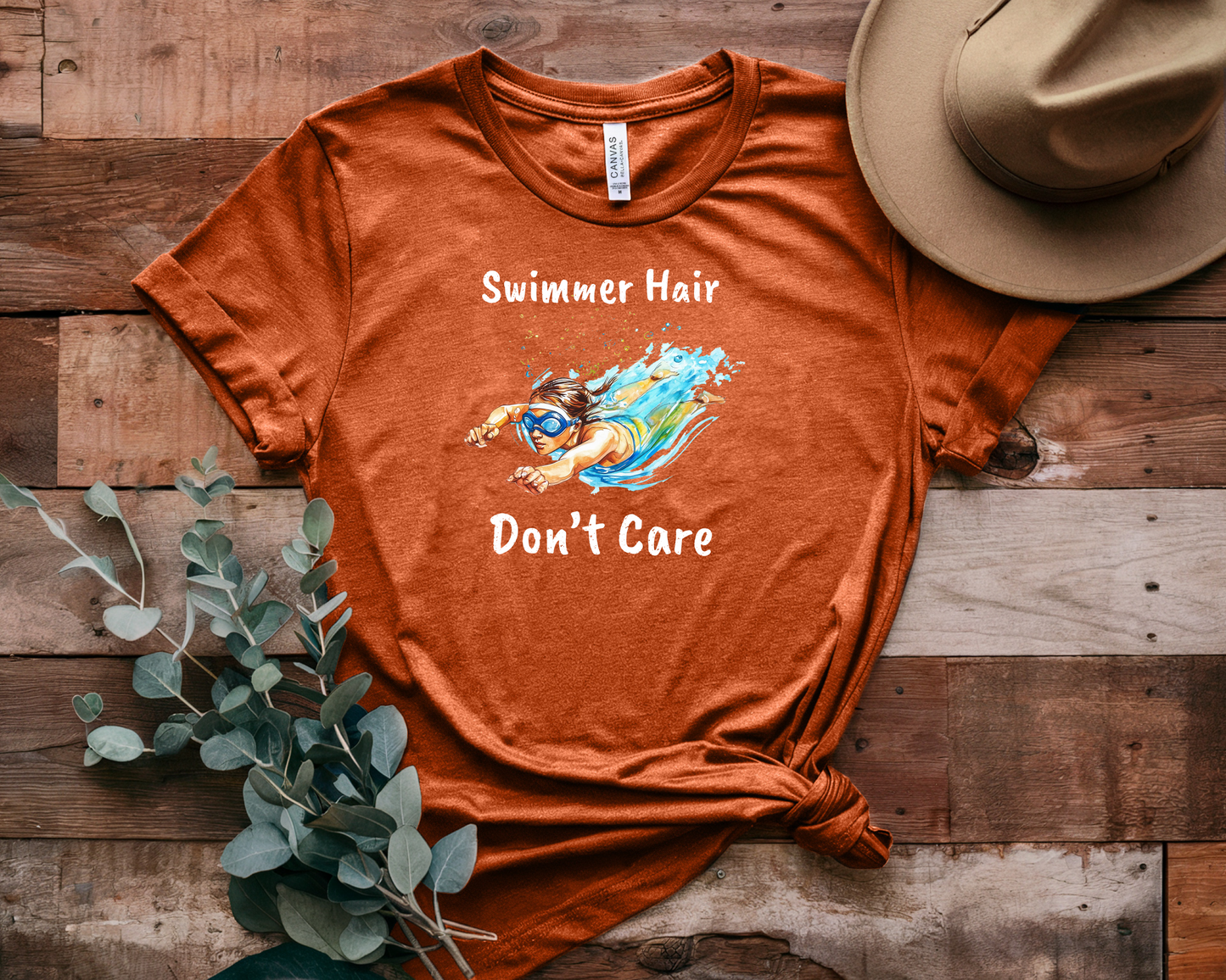 "Swimmer Hair, Don't Care" - Swimming Shirt | Funny Swim T-Shirt