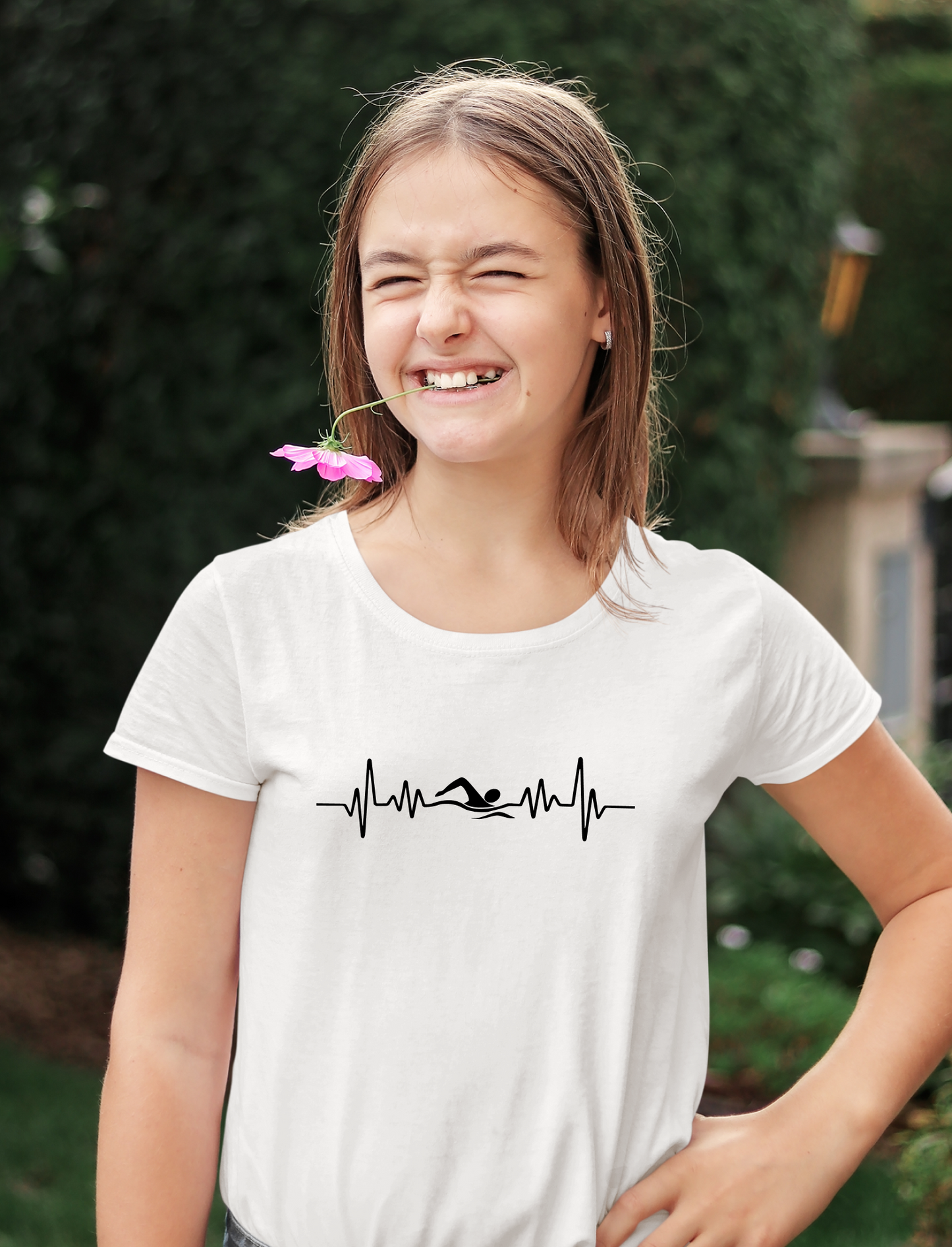 Swimming Freestyle EKG Heartbeat Pulse Line Design | Freestyle Stroke Shirt for Swimmers | Heartbeat Pulse Line T-Shirt