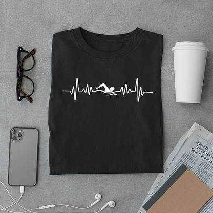 Swimming Freestyle EKG Heartbeat Pulse Line Design | Freestyle Stroke Shirt for Swimmers | Heartbeat Pulse Line T-Shirt