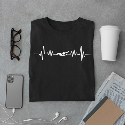 Swimming Backstroke EKG Heartbeat Pulse Line Design | Back Stroke Shirt for Swimmers | Heartbeat Pulse Line T-Shirt