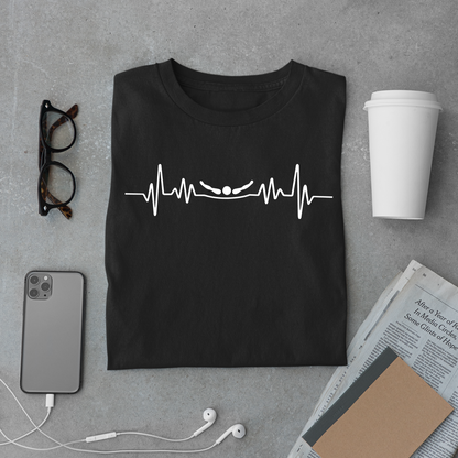 Swimming Butterfly EKG Heartbeat Pulse Line Design | Butterfly Stroke Shirt for Swimmers | Heartbeat Pulse Line T-Shirt