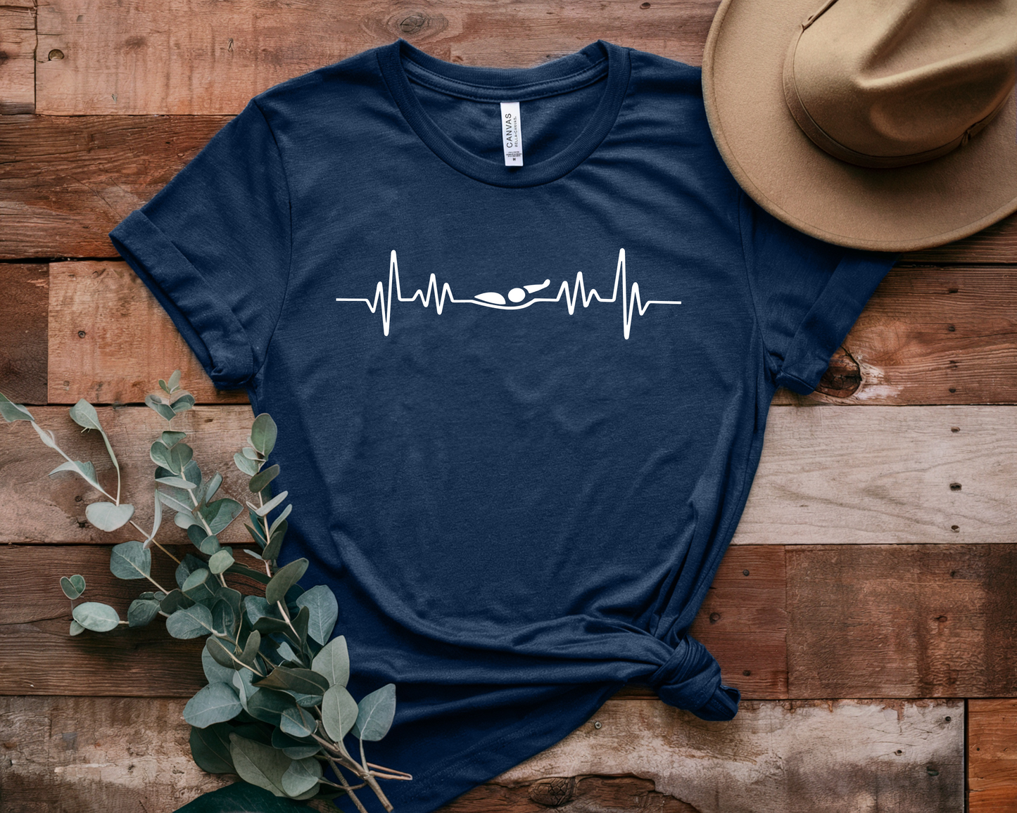 Swimming Backstroke EKG Heartbeat Pulse Line Design | Back Stroke Shirt for Swimmers | Heartbeat Pulse Line T-Shirt