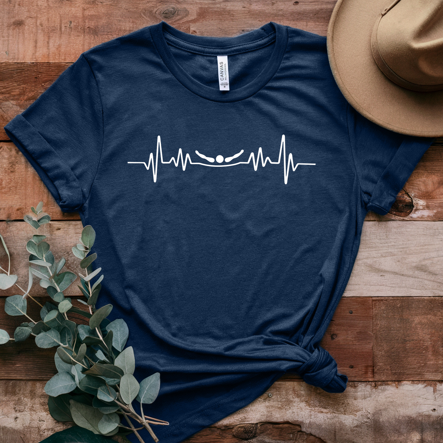 Swimming Butterfly EKG Heartbeat Pulse Line Design | Butterfly Stroke Shirt for Swimmers | Heartbeat Pulse Line T-Shirt