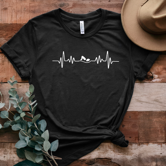 Swimming Freestyle EKG Heartbeat Pulse Line Design | Freestyle Stroke Shirt for Swimmers | Heartbeat Pulse Line T-Shirt