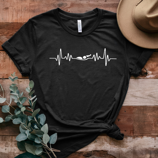 Swimming Backstroke EKG Heartbeat Pulse Line Design | Back Stroke Shirt for Swimmers | Heartbeat Pulse Line T-Shirt