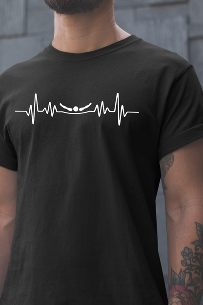 Swimming Butterfly EKG Heartbeat Pulse Line Design | Butterfly Stroke Shirt for Swimmers | Heartbeat Pulse Line T-Shirt