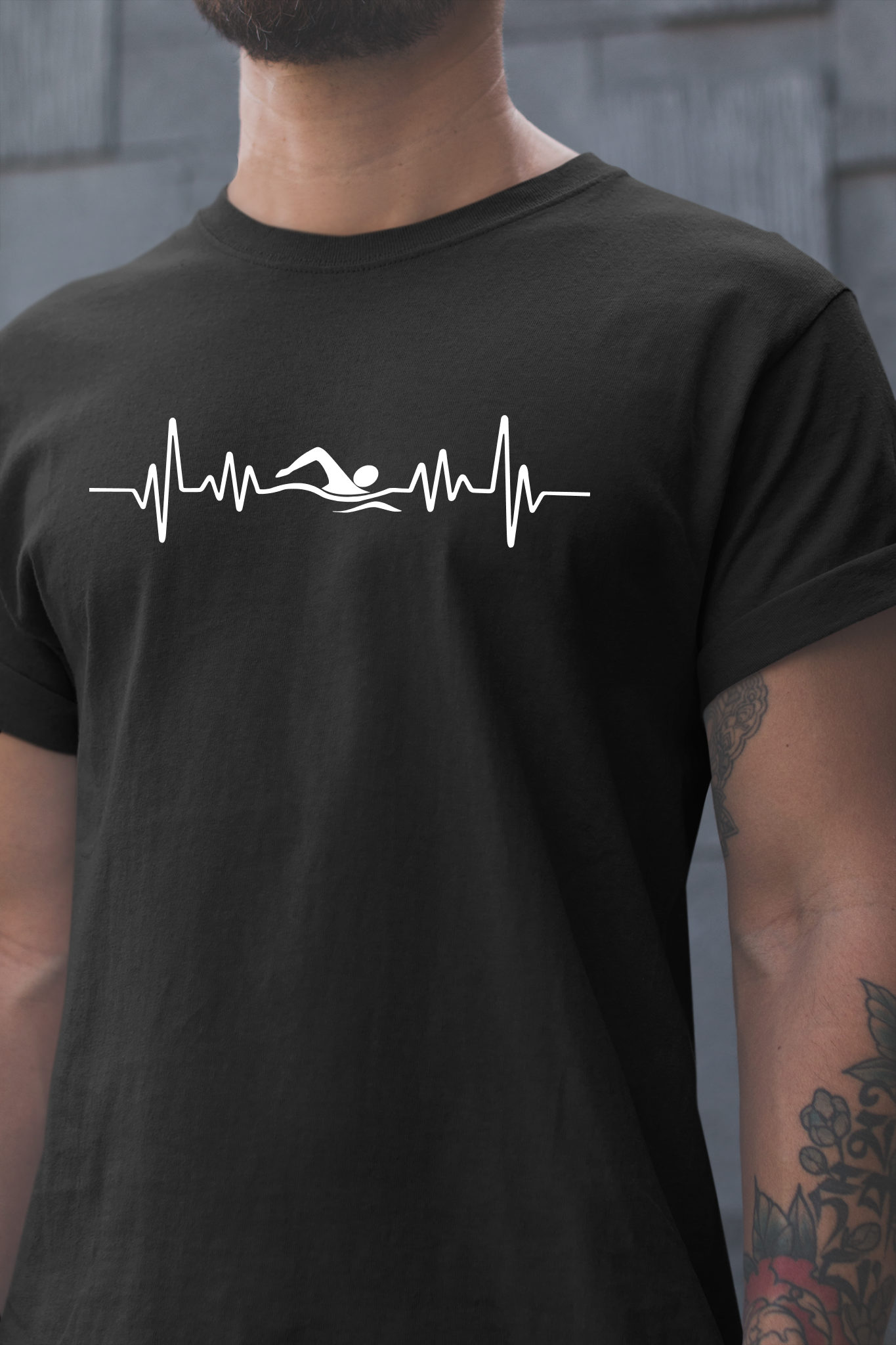 Swimming Freestyle EKG Heartbeat Pulse Line Design | Freestyle Stroke Shirt for Swimmers | Heartbeat Pulse Line T-Shirt