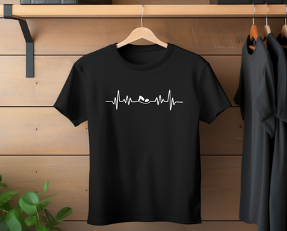 Swimming Freestyle EKG Heartbeat Pulse Line Design | Freestyle Stroke Shirt for Swimmers | Heartbeat Pulse Line T-Shirt