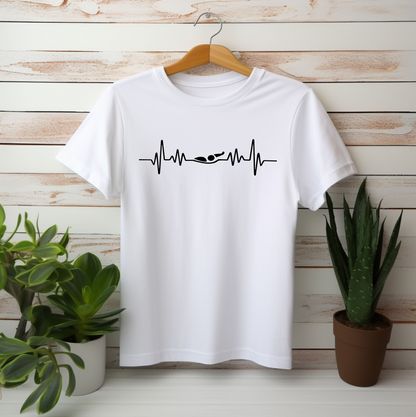 Swimming Backstroke EKG Heartbeat Pulse Line Design | Back Stroke Shirt for Swimmers | Heartbeat Pulse Line T-Shirt