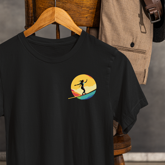 Slackline Shirt with Colorful Rainbow Moon Design Silhouette - Slackline/Highline Chest Icon Shirt