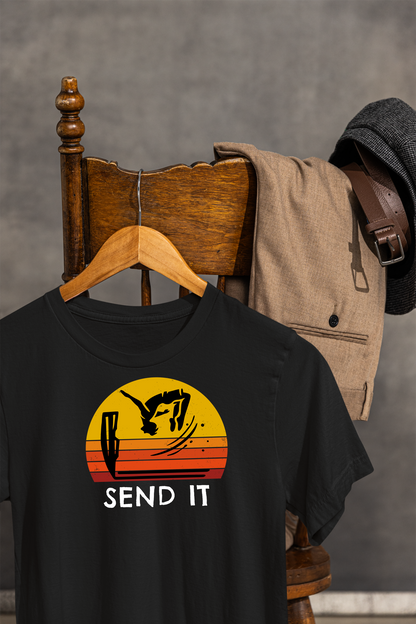 Retro "Send It" T-Shirt for Adrenaline Junkie | Cliff Jumping, Tricker, Parkour Athletes, Thrill Seeker Shirt