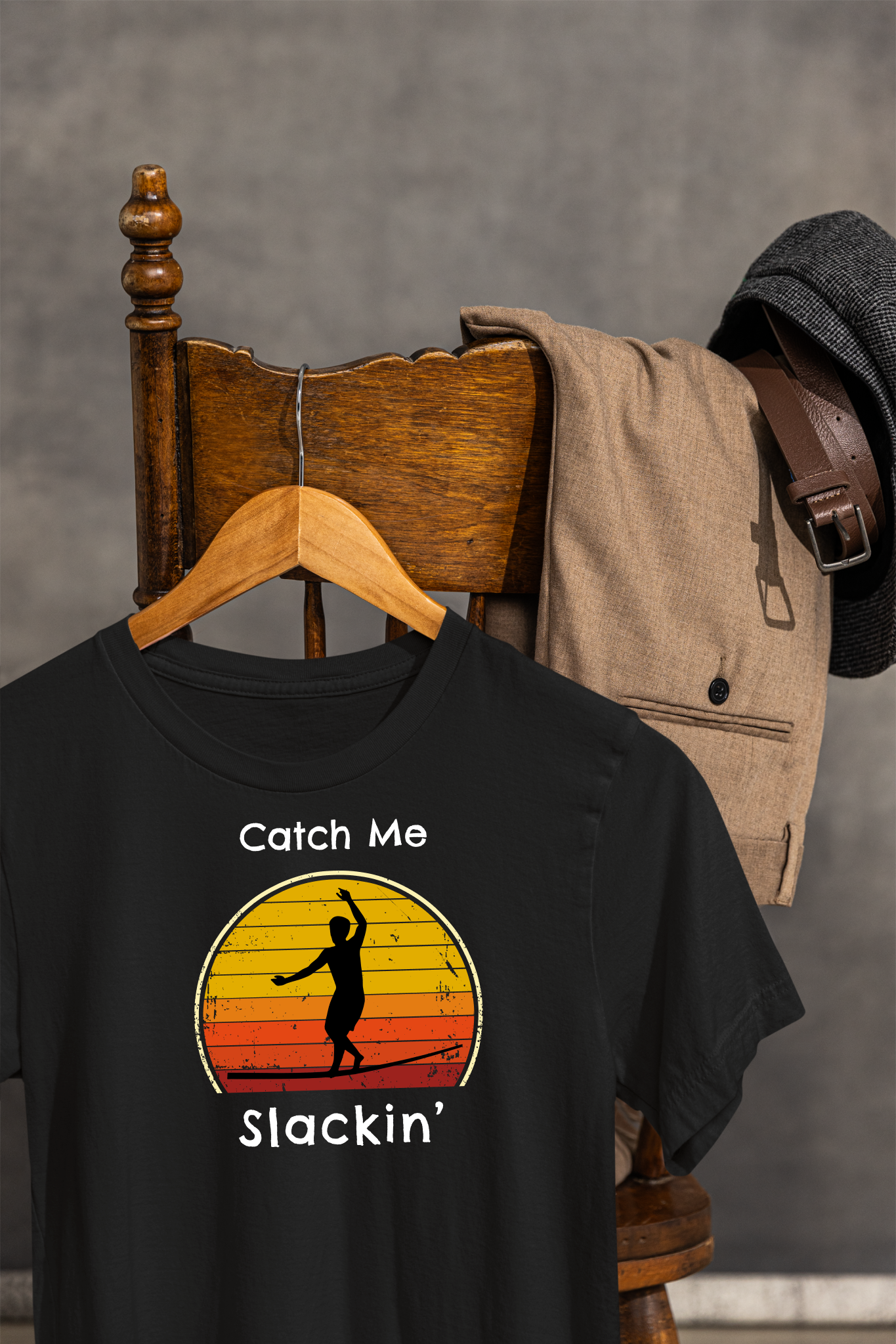 "Catch Me Slackin" Slackline/Highlight T-Shirt | Vintage Inspired, Retro Sunset Slackline/Highline Shirt