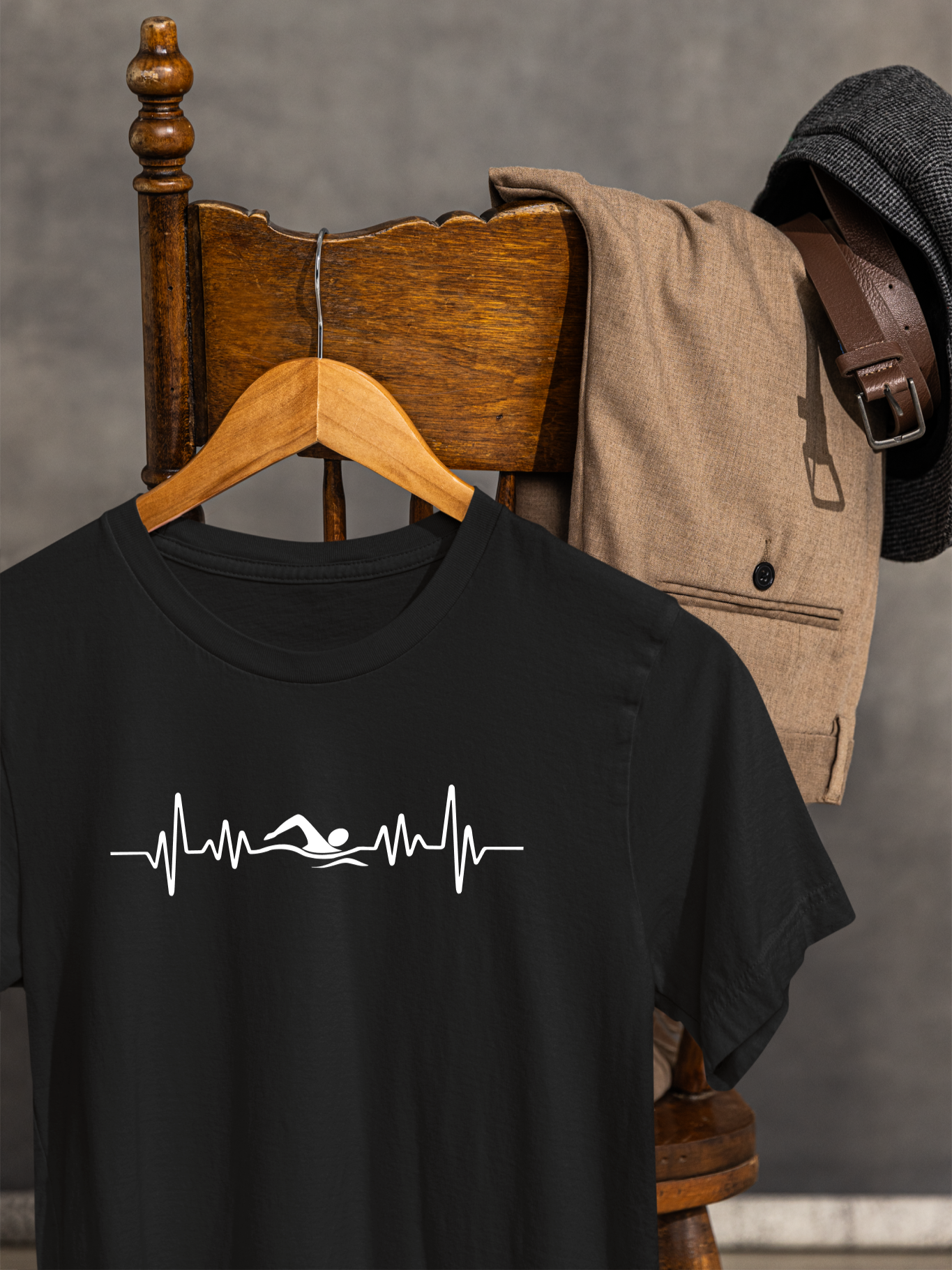 Swimming Freestyle EKG Heartbeat Pulse Line Design | Freestyle Stroke Shirt for Swimmers | Heartbeat Pulse Line T-Shirt