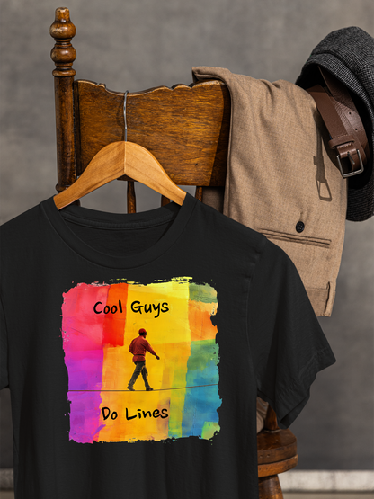 "Yeah, I Do Lines" Funny Slackline T-shirt | Colorful Abstract Slackline Highline Shirt - Rainbow Cubic Splatter Paint Design