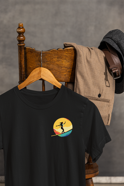 Slackline Shirt with Colorful Rainbow Moon Design Silhouette - Slackline/Highline Chest Icon Shirt