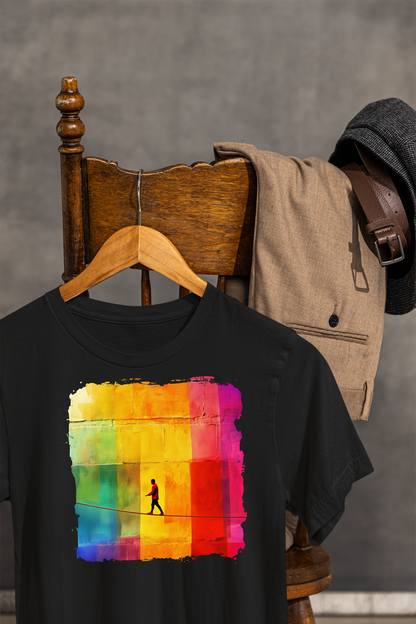 Colorful Abstract Slackline T-shirt | Slackline Highline Shirt - Rainbow Cubic Splatter Paint Design