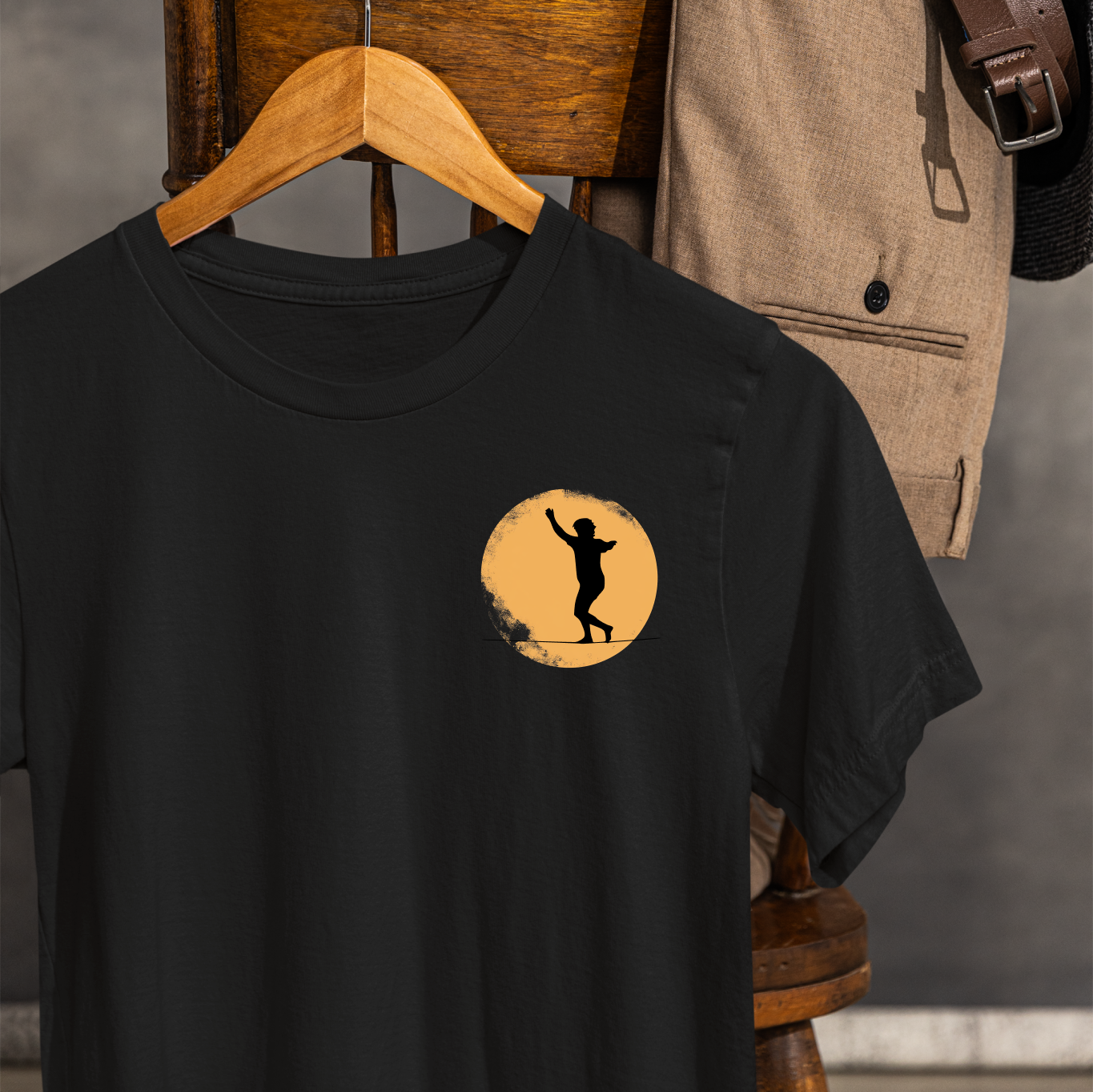 Slackline Shirt - Silhouette Moon Chest Icon - Cool, Minimalist Slackline/Highline T-Shirt