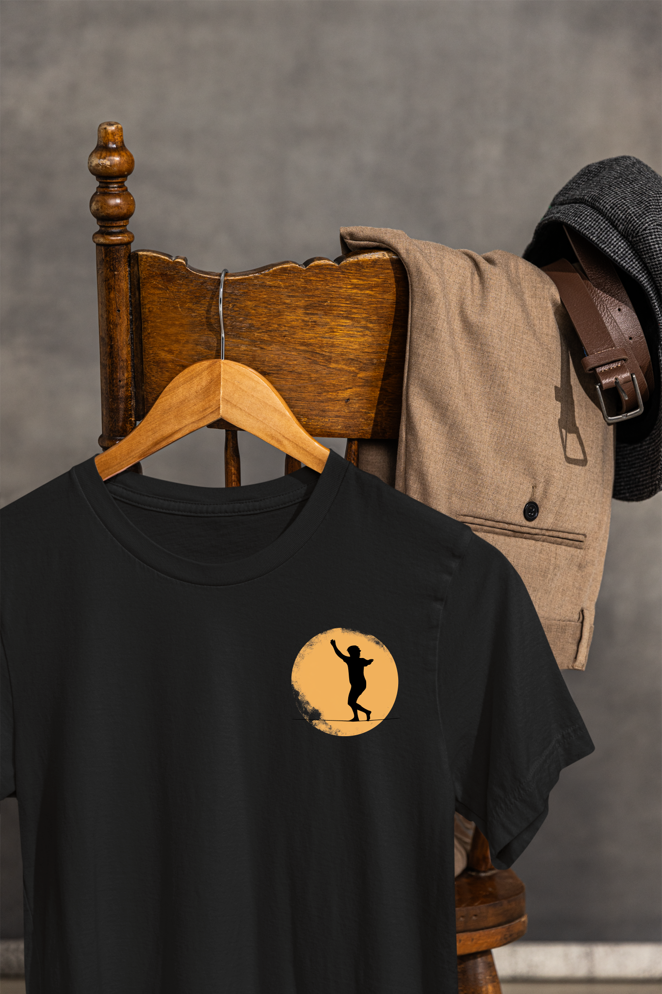 Slackline Shirt - Silhouette Moon Chest Icon - Cool, Minimalist Slackline/Highline T-Shirt