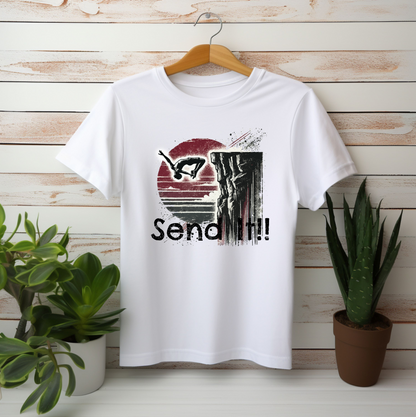 Grunge Distressed "Send It" Cliff Jumping Shirt - Graphic Tee for Thrill Seeker and Adventure Lovers