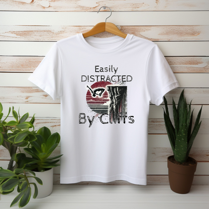 "Easily Distracted by Cliffs" Cliff Jumping T-shirt | Distressed Grunge Style, Funny Shirt for Outdoor Enthusiasts