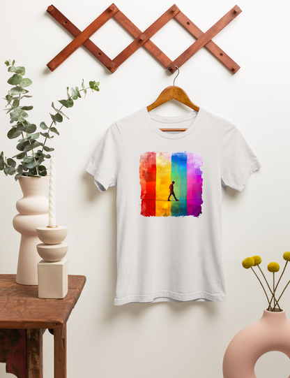 Colorful Abstract Slackline T-shirt | Slackline Highline Shirt - Rainbow Cubic Splatter Paint Design