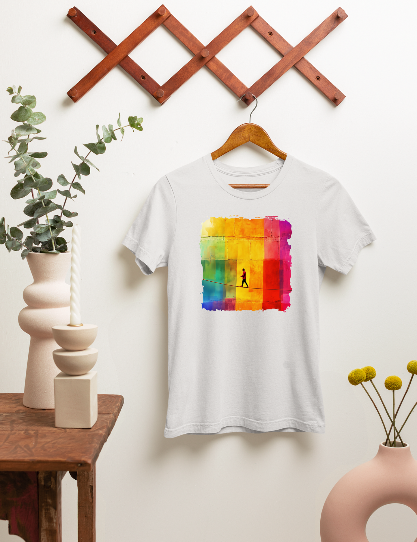 Colorful Abstract Slackline T-shirt | Slackline Highline Shirt - Rainbow Cubic Splatter Paint Design