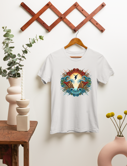 Mandala Style Cliff Jumping T-shirt for Outdoor Enthusiast - Colorful Mandala Art Design