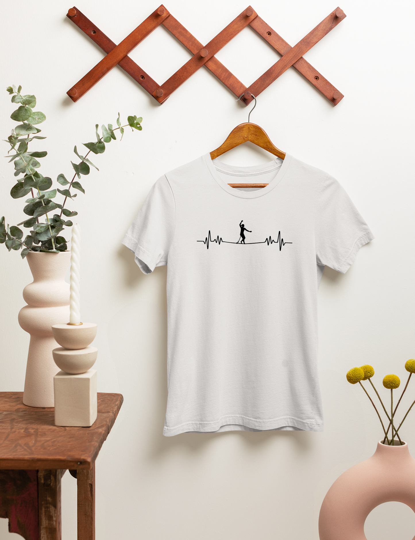 Female Highline EKG Heartbeat Pulse Line Design | Highline Shirt for Adventurous Thrill Seekers | Heartbeat Pulse Line T-Shirt