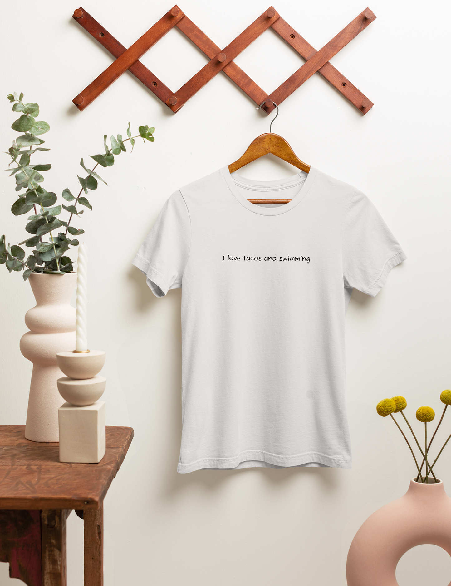 "I Like Tacos and Swimming" - Swim Shirt | Simple, Minimalist Text Design Swimming T-Shirt